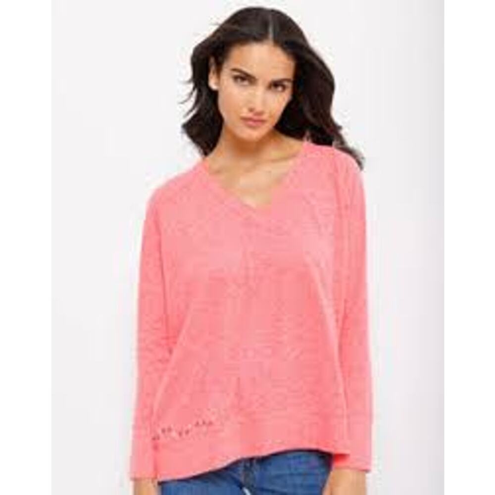 Lisa Todd Beach Tee V-Neck Long Sleeve in Think Pink Large L NEW NEON Boho